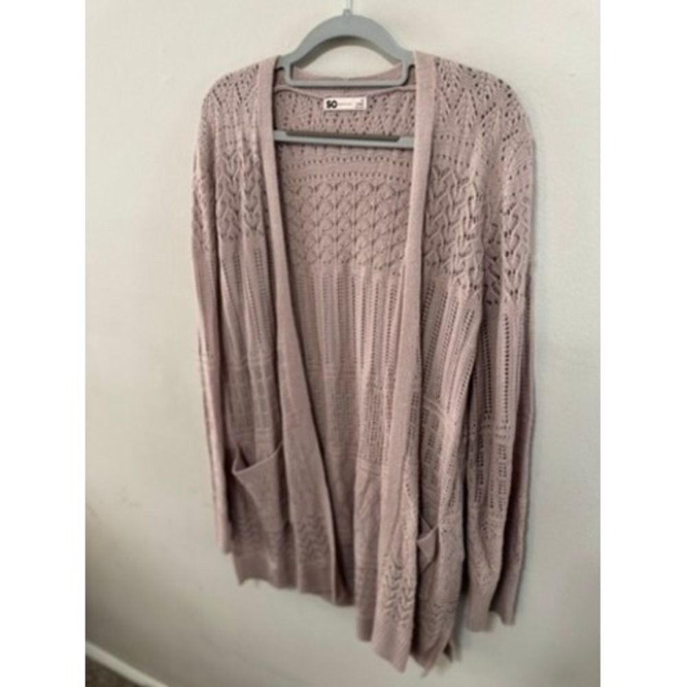 SO Goods For Life Mauve Pink Pointelle Knit Open Front Cardigan Sweater XL